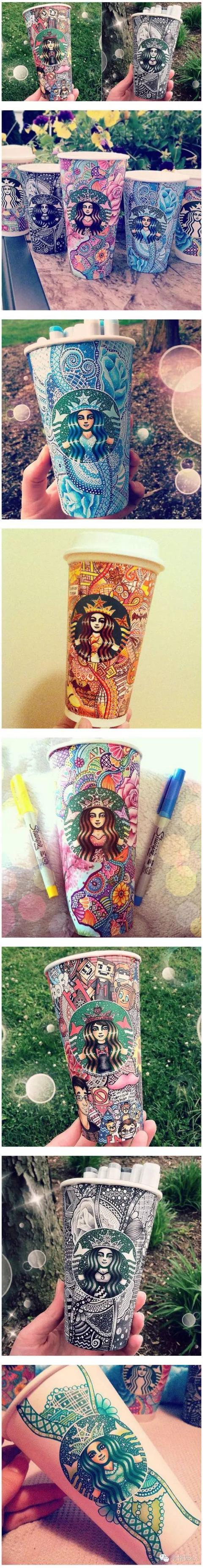 Naughty and interesting Starbuck Cup enchanting creative graffiti into the artistic and creative world of coffee