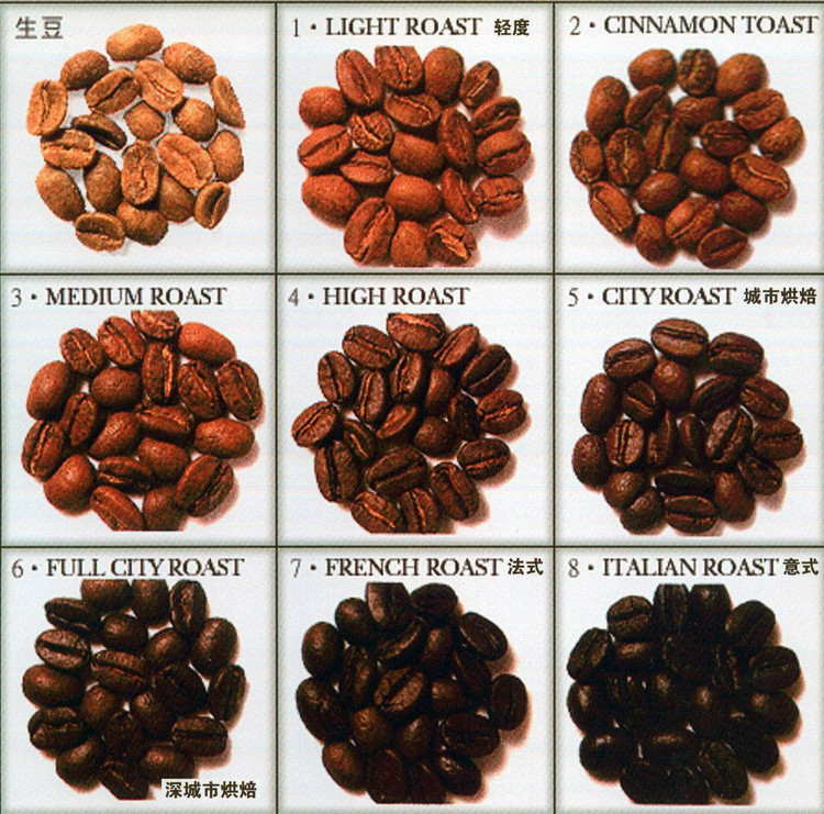Coffee roasting concept the roasting method of professional coffee is usually divided into eight stages of urban roasting